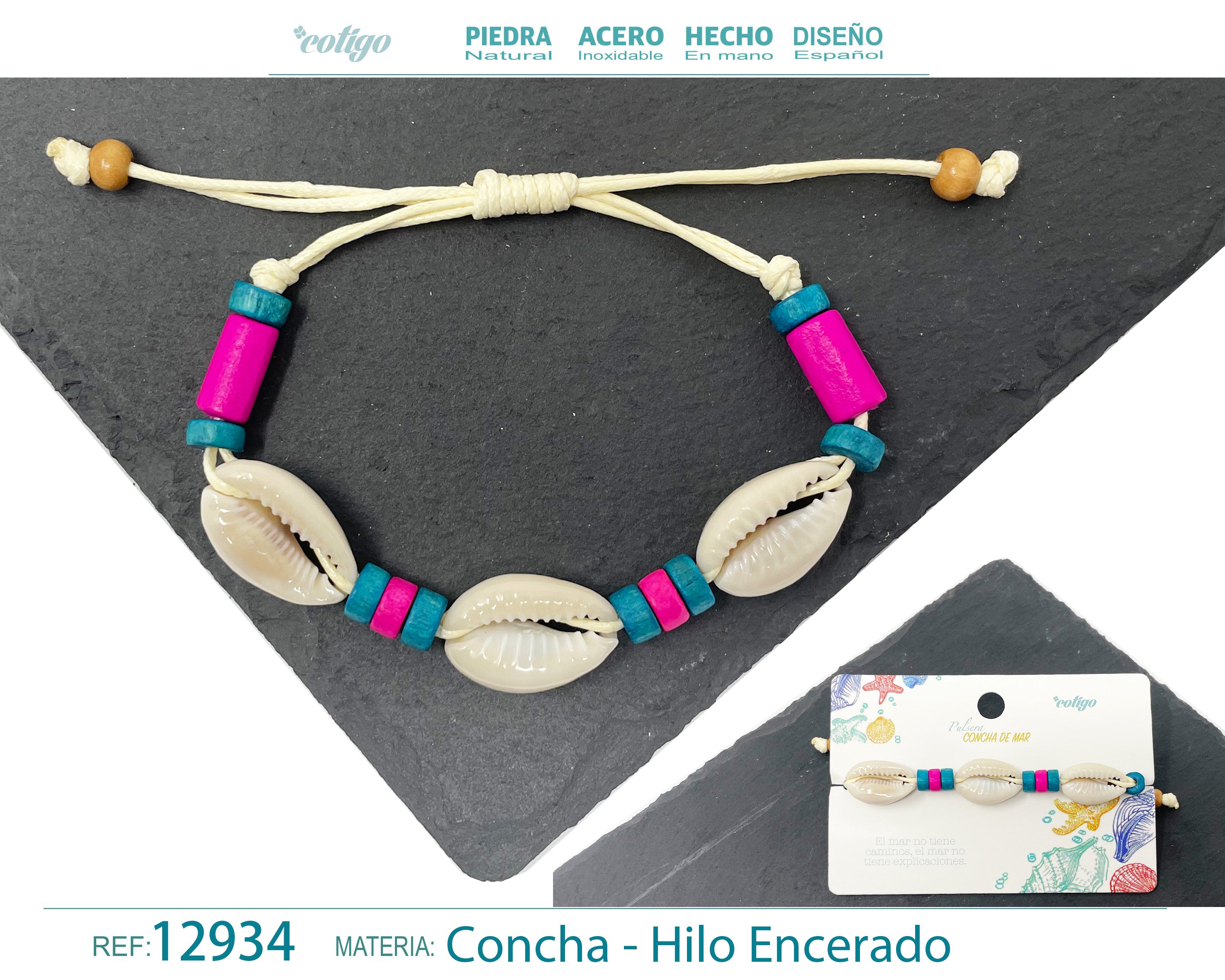 Pulsera Hilo Encerado de concha - cotigo