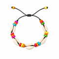 Pulsera Concha Hilo Encerado Negro Multicolor