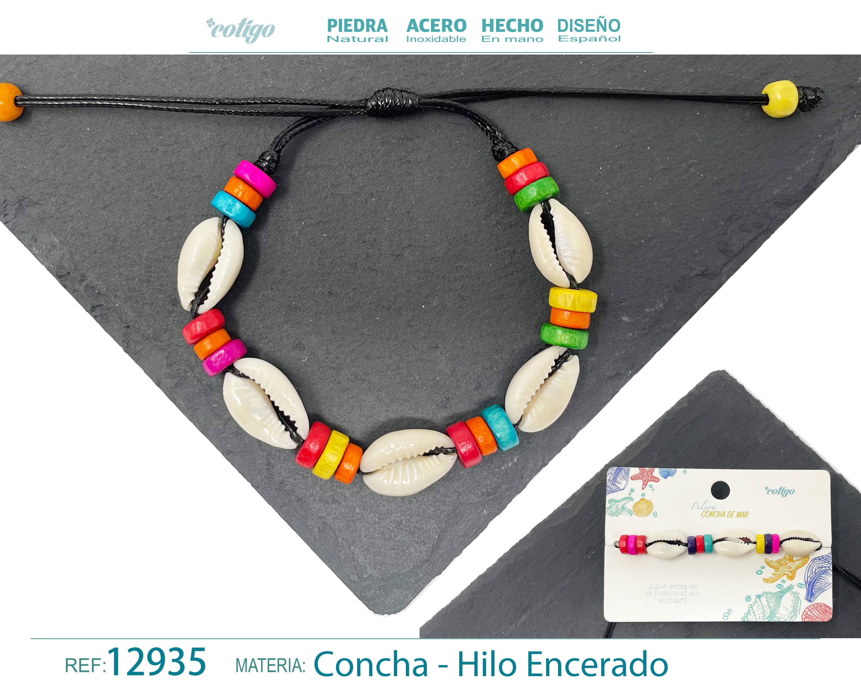 Pulsera Hilo Encerado de concha - cotigo