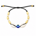 Pulsera Concha Hilo Encerado Negro Ojo Turco