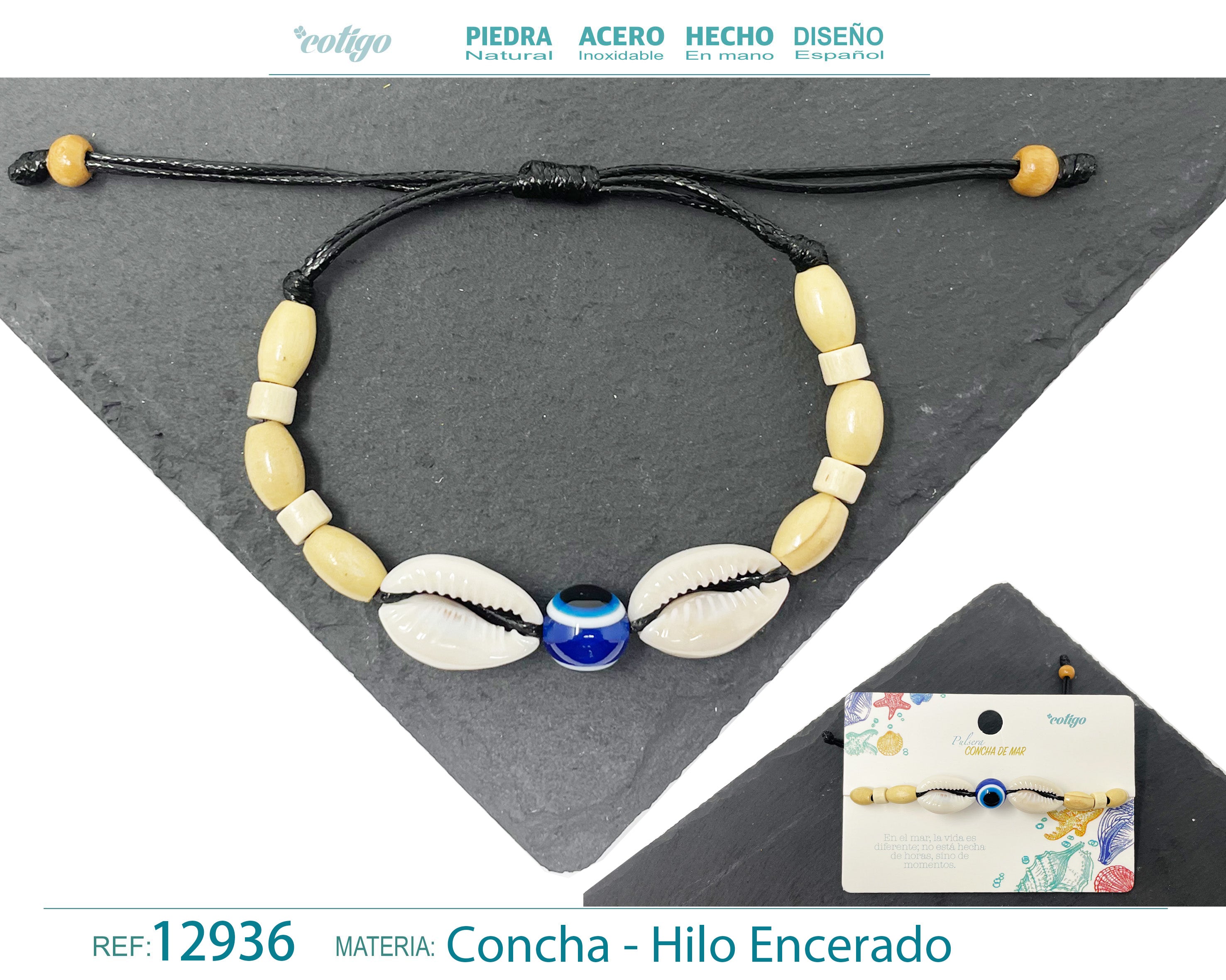 Pulsera Hilo Encerado de concha - cotigo
