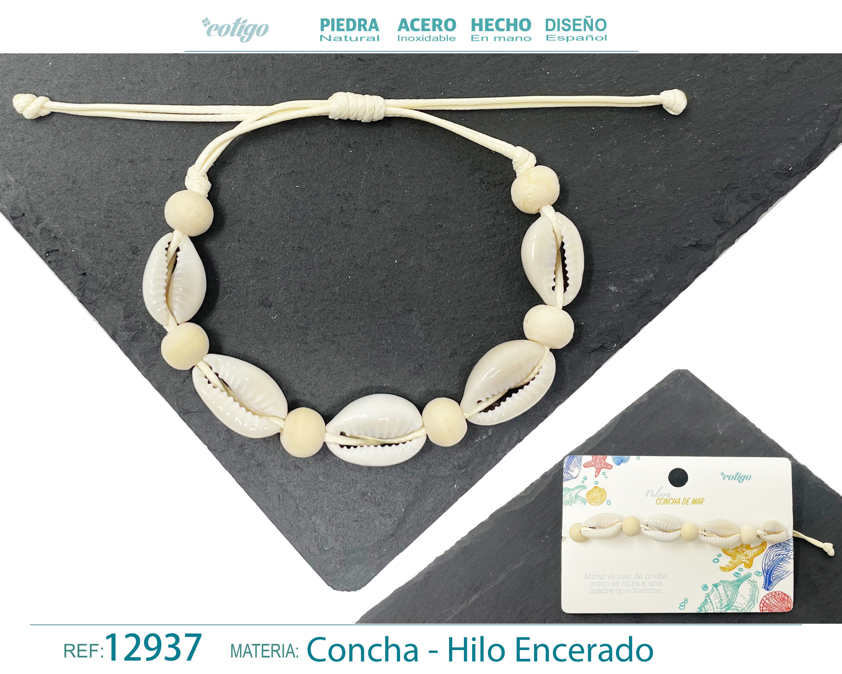 Pulsera Hilo Encerado de concha - cotigo