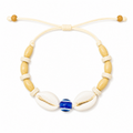 Pulsera Concha Hilo Encerado Beige Ojo Azul