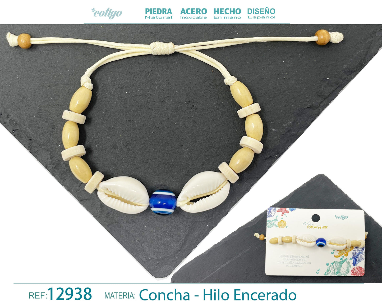 Pulsera Hilo Encerado de concha