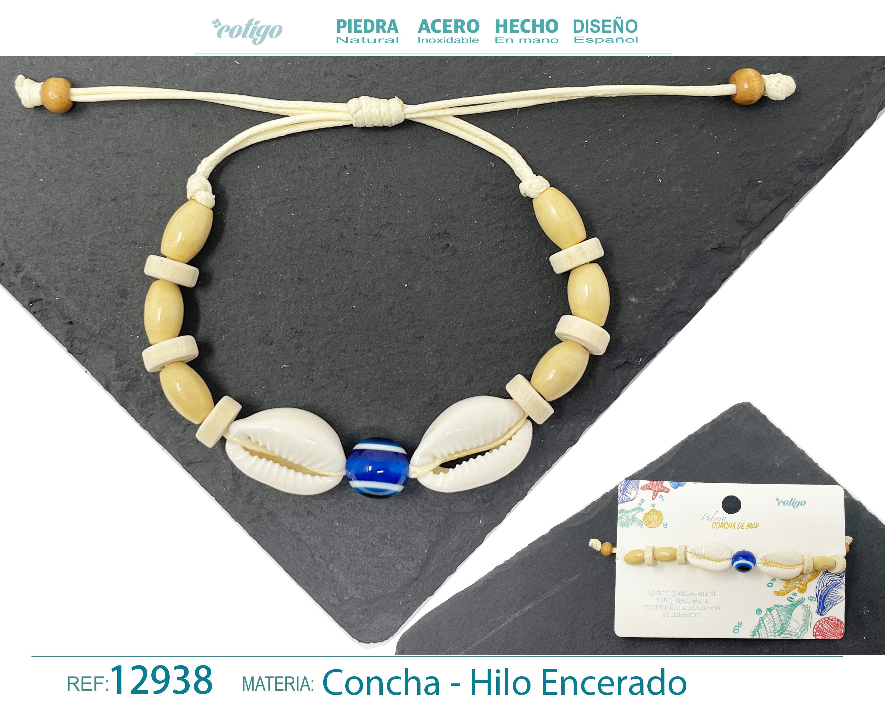 Pulsera Hilo Encerado de concha - cotigo