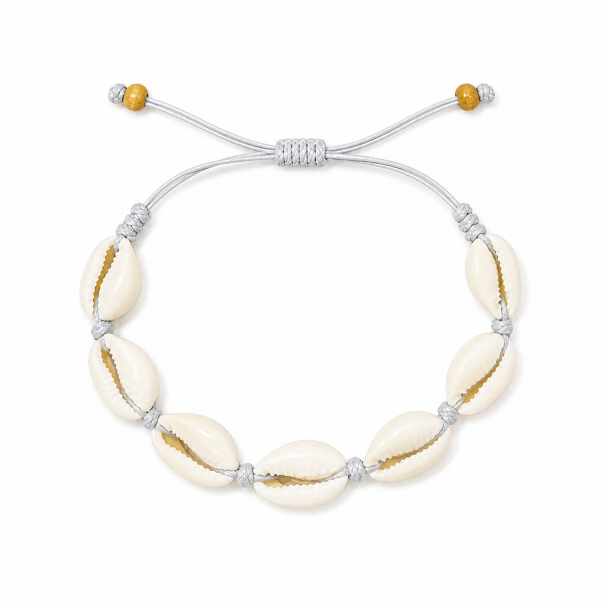 Pulsera Concha Hilo Encerado Gris Claro