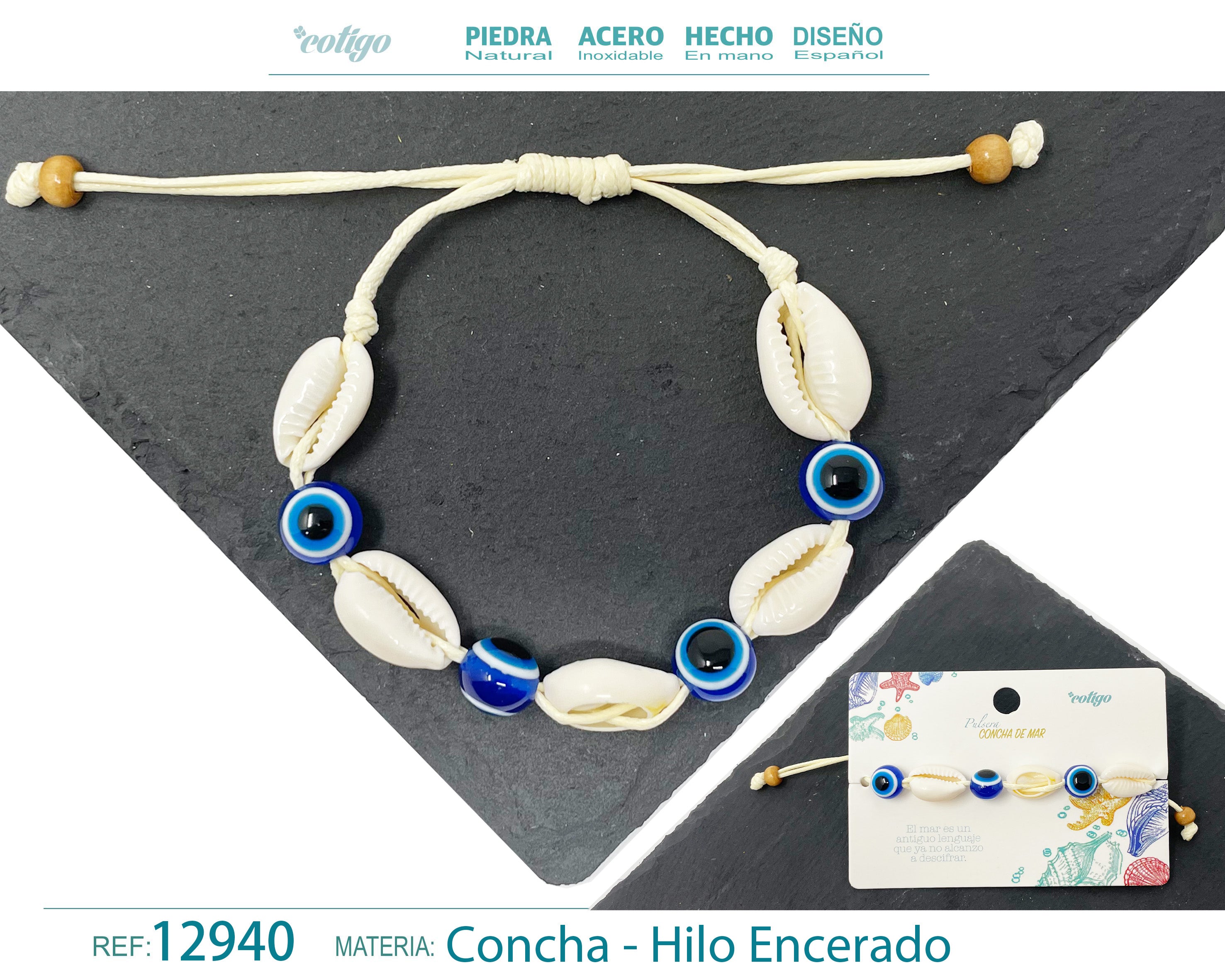 Pulsera Hilo Encerado de concha - cotigo