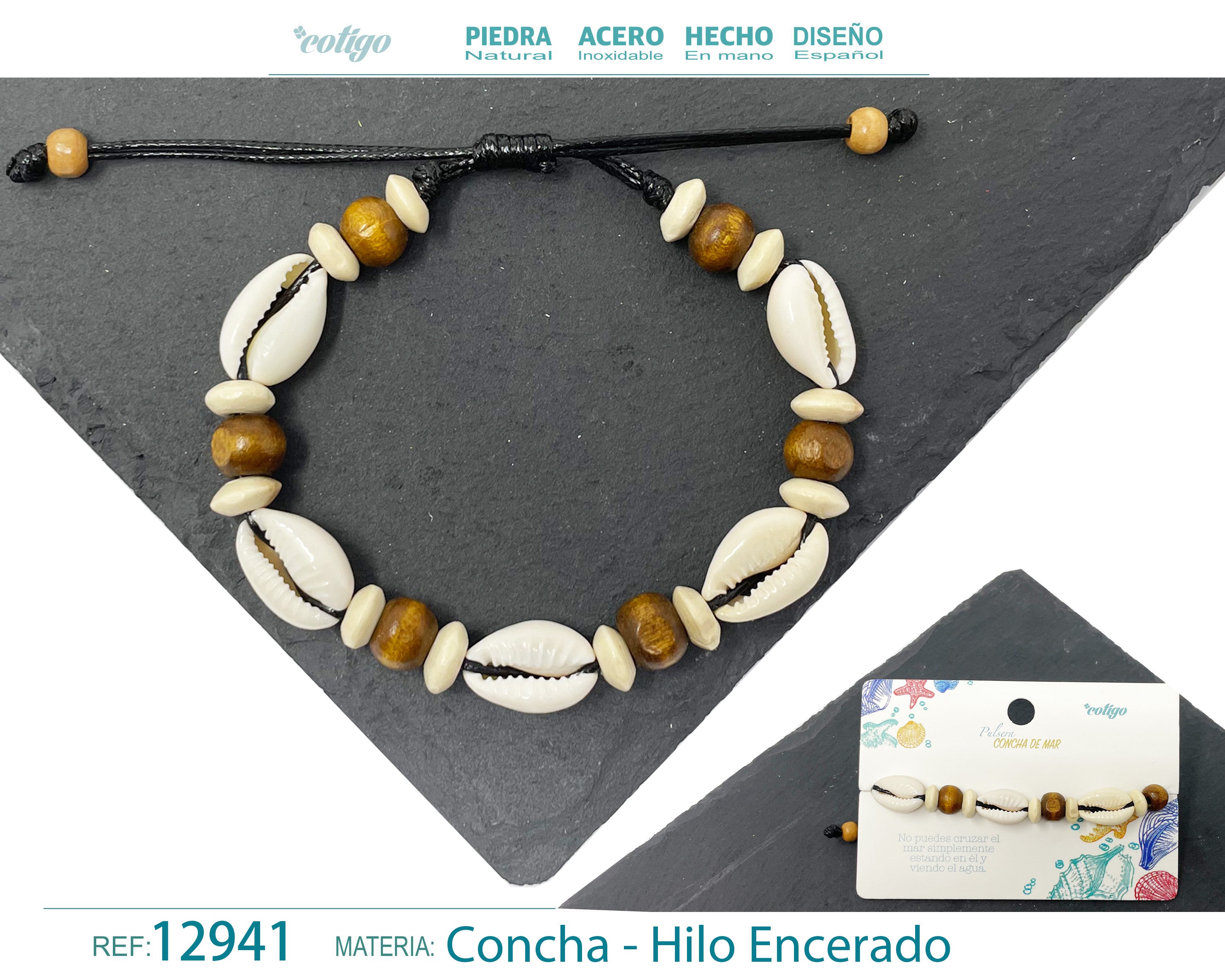 Pulsera Hilo Encerado de concha - cotigo