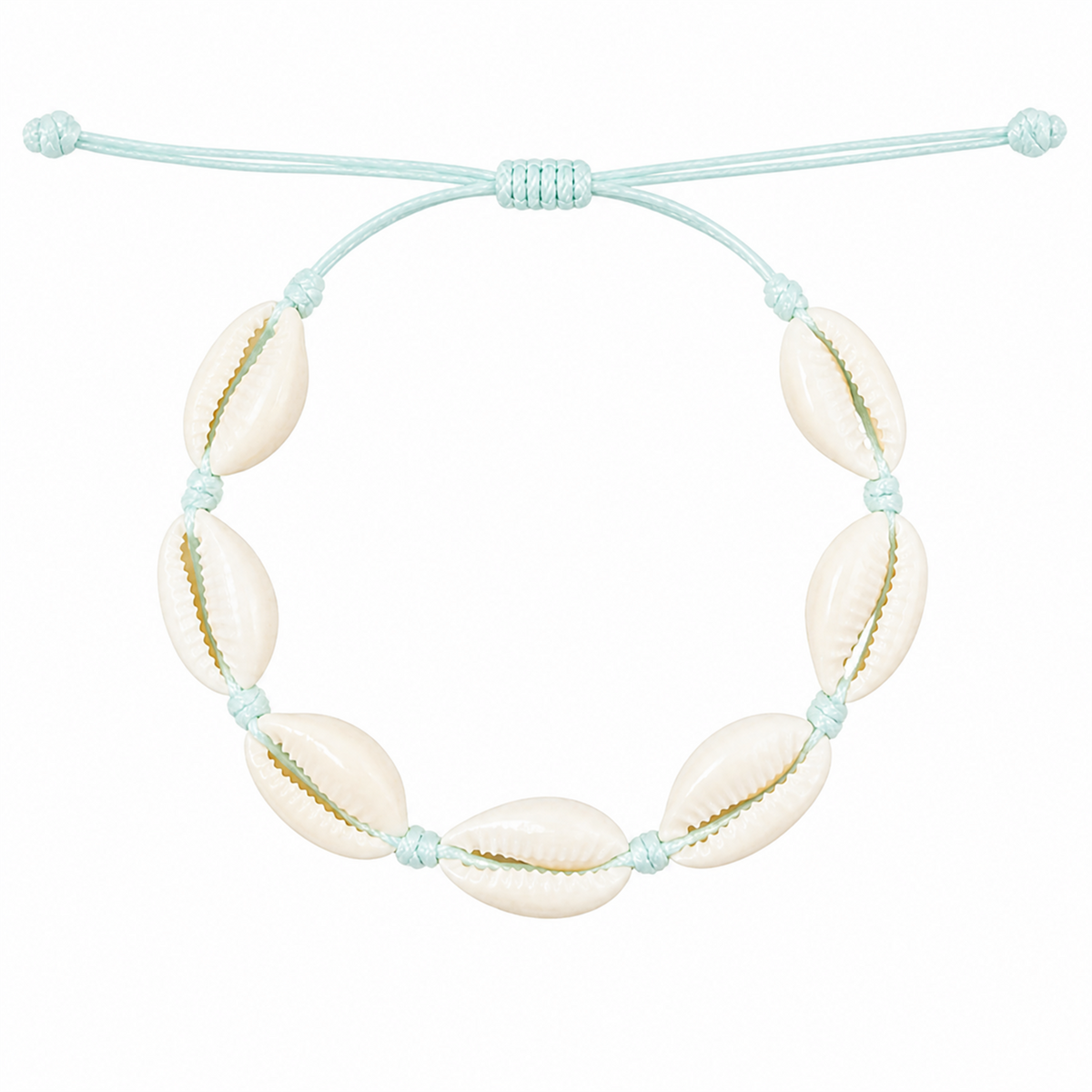 Pulsera Concha Hilo Encerado Celeste Claro