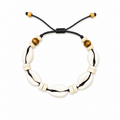 Pulsera Concha Hilo Encerado Negro Cuentas Crema