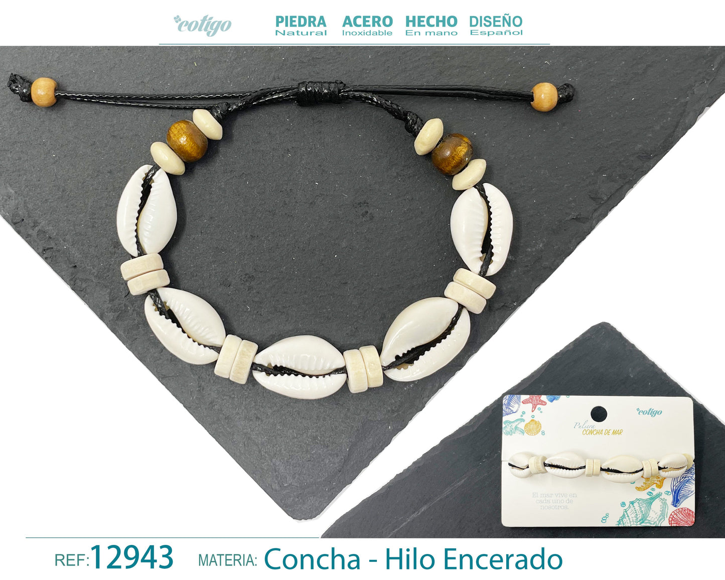 Pulsera Hilo Encerado de concha