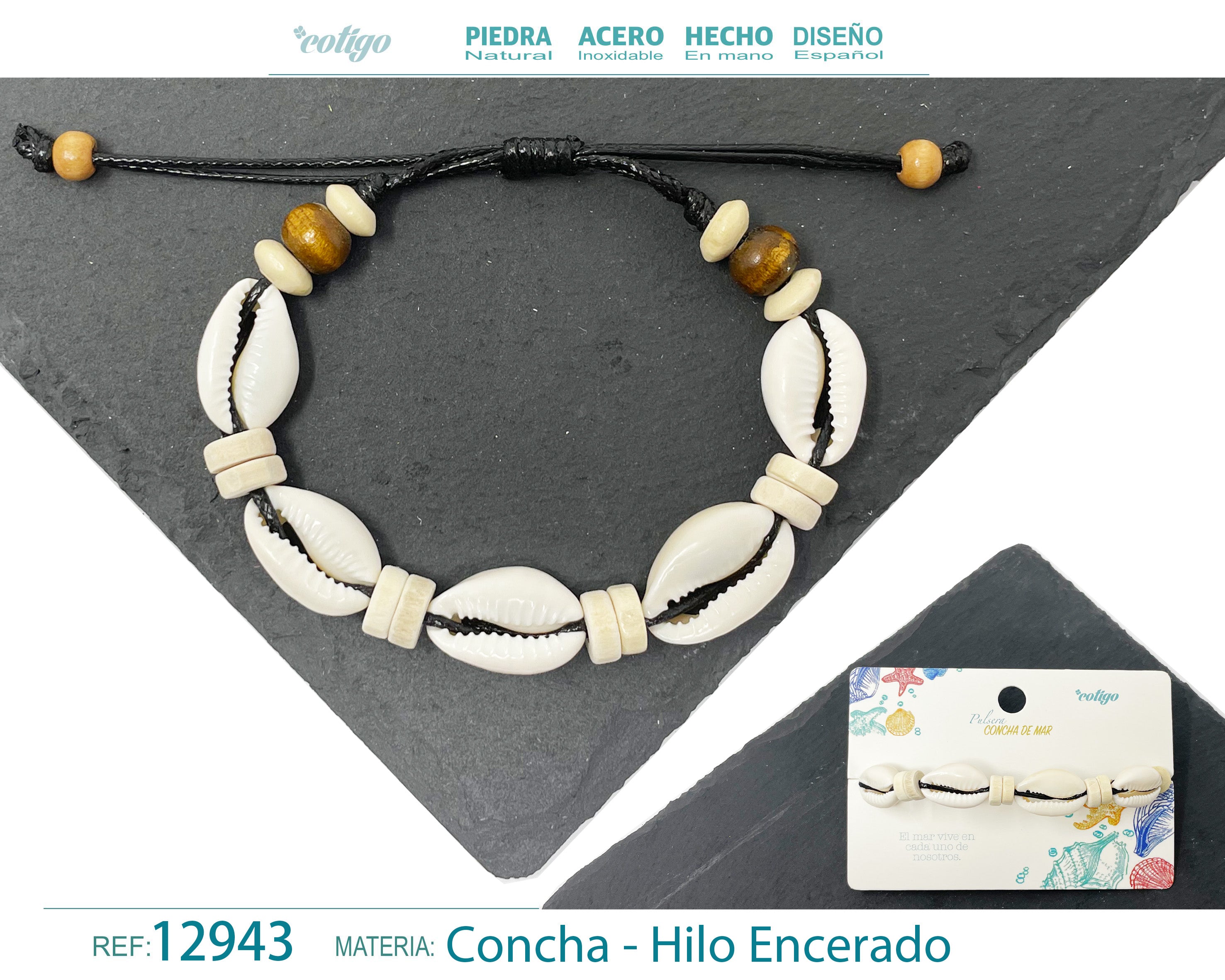Pulsera Hilo Encerado de concha - cotigo