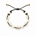 Pulsera Concha Hilo Encerado Negro Marrón Crema