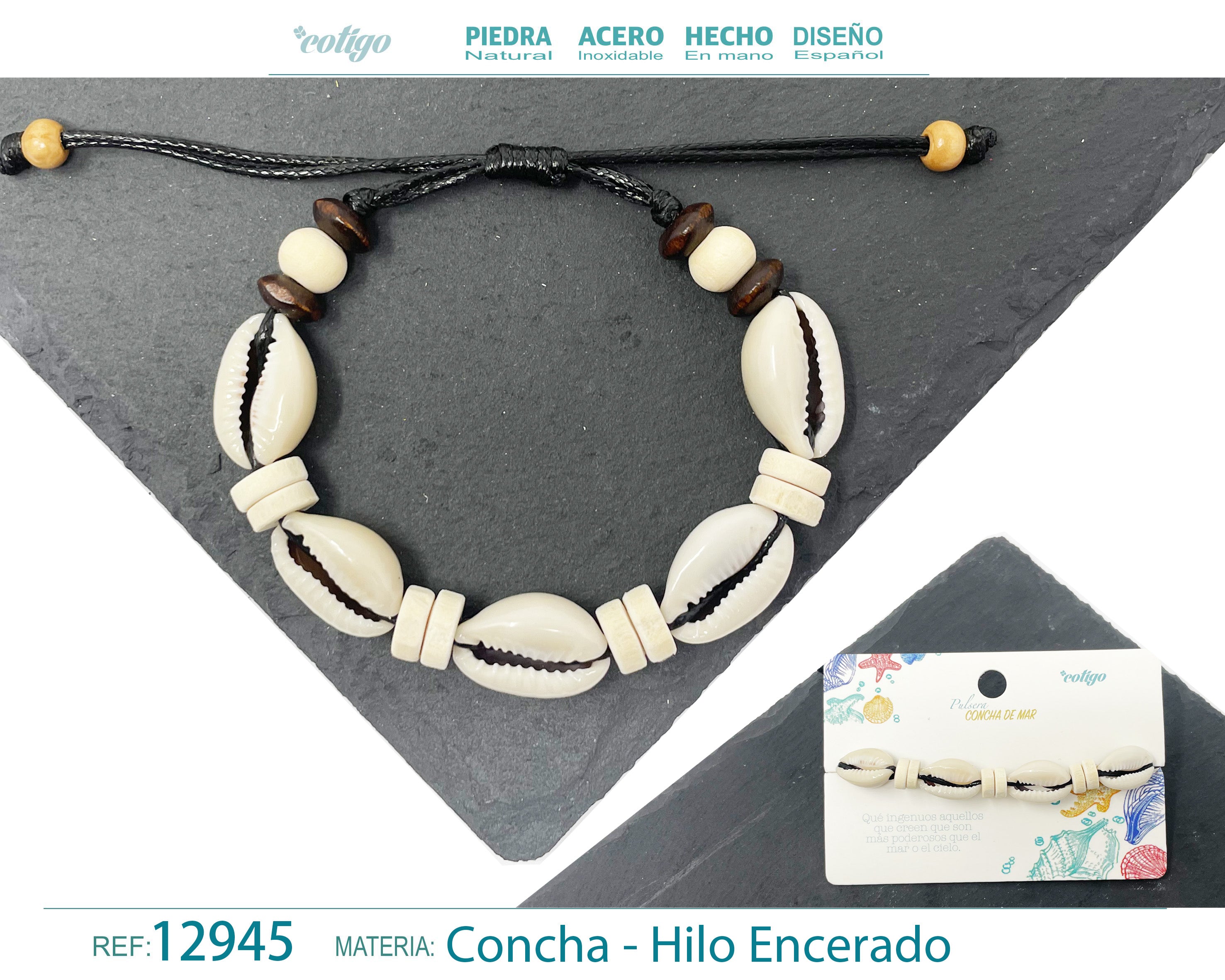 Pulsera Hilo Encerado de concha - cotigo