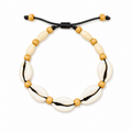 Pulsera Concha Hilo Encerado Negro Cuentas Beige