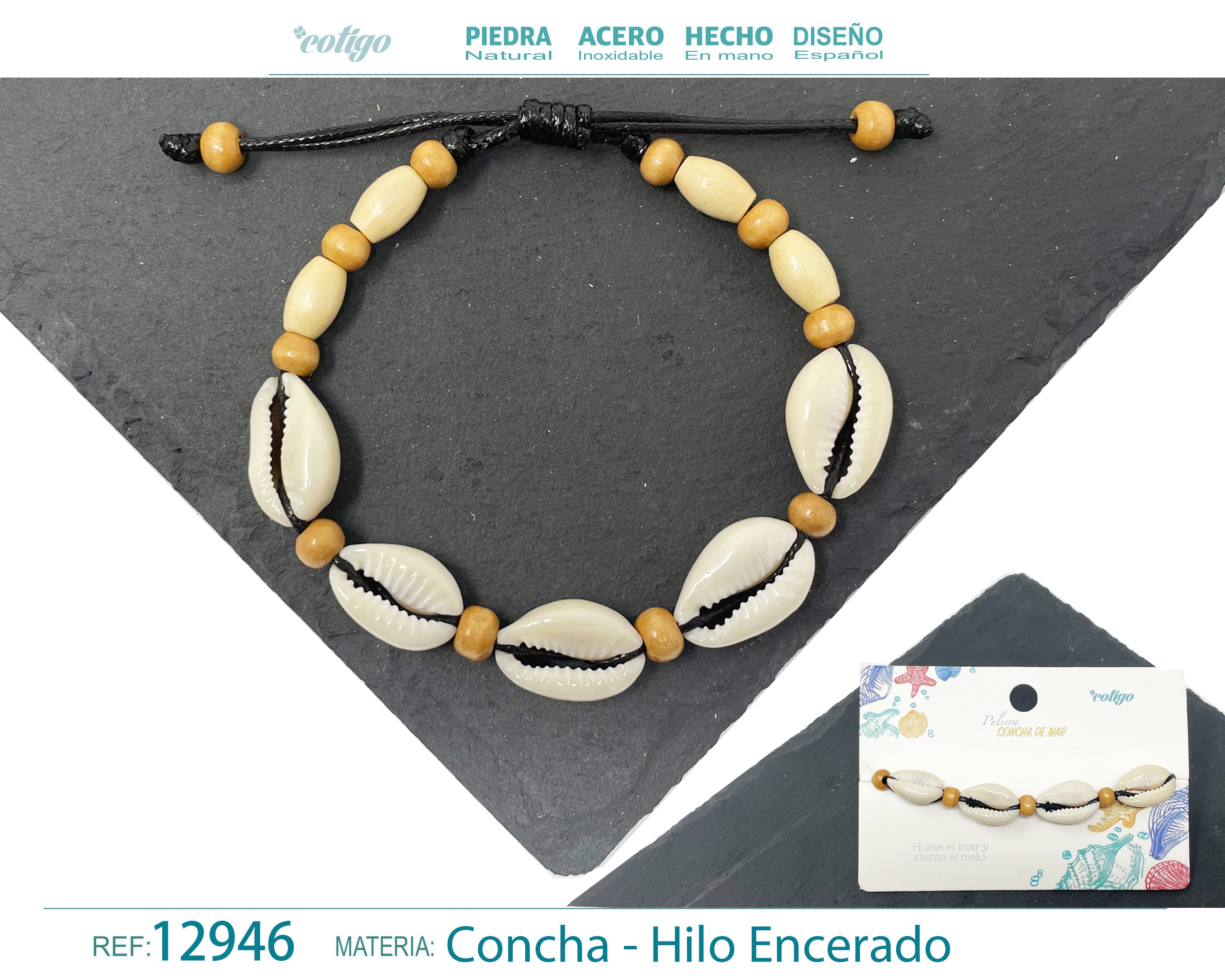 Pulsera Hilo Encerado de concha - cotigo