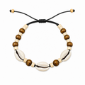 Pulsera Concha Hilo Encerado Negro Cuentas Doradas