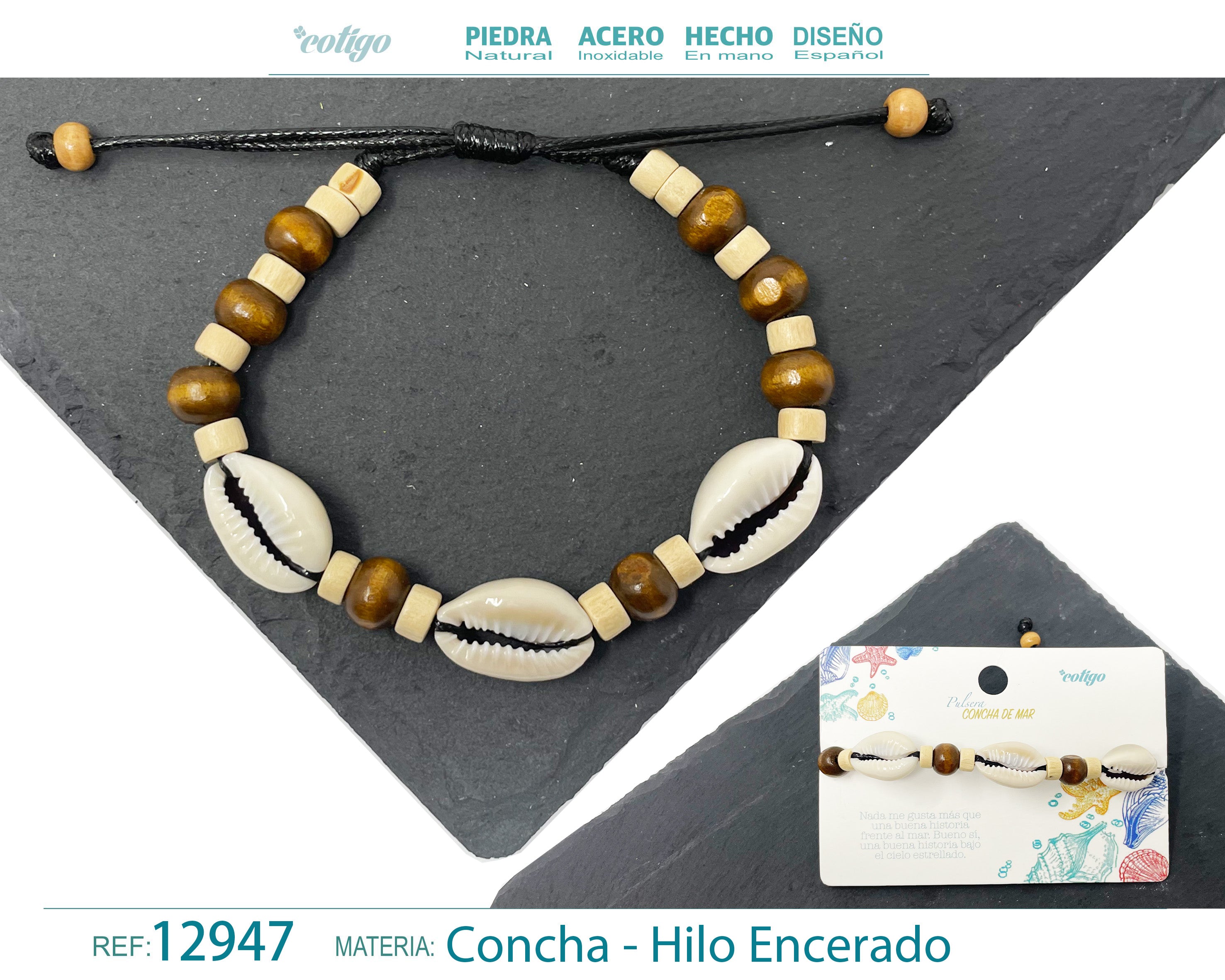 Pulsera Hilo Encerado de concha - cotigo