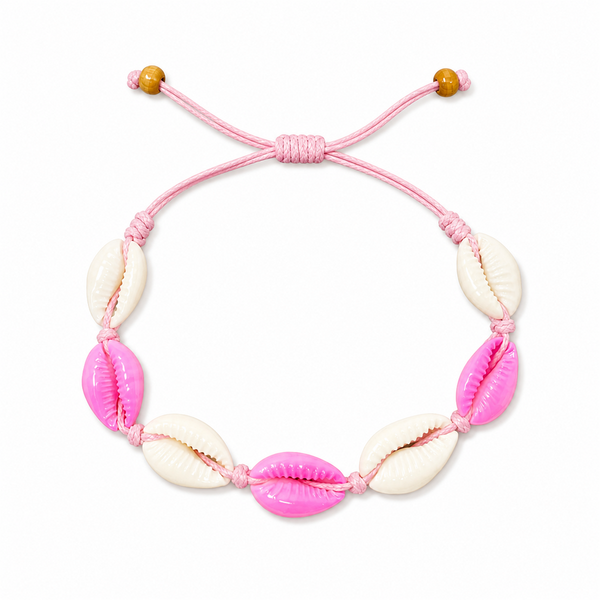 Pulsera Concha Hilo Encerado Rosa Concha Rosa