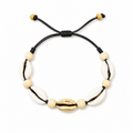Pulsera Concha Hilo Encerado Negro Concha Dorada