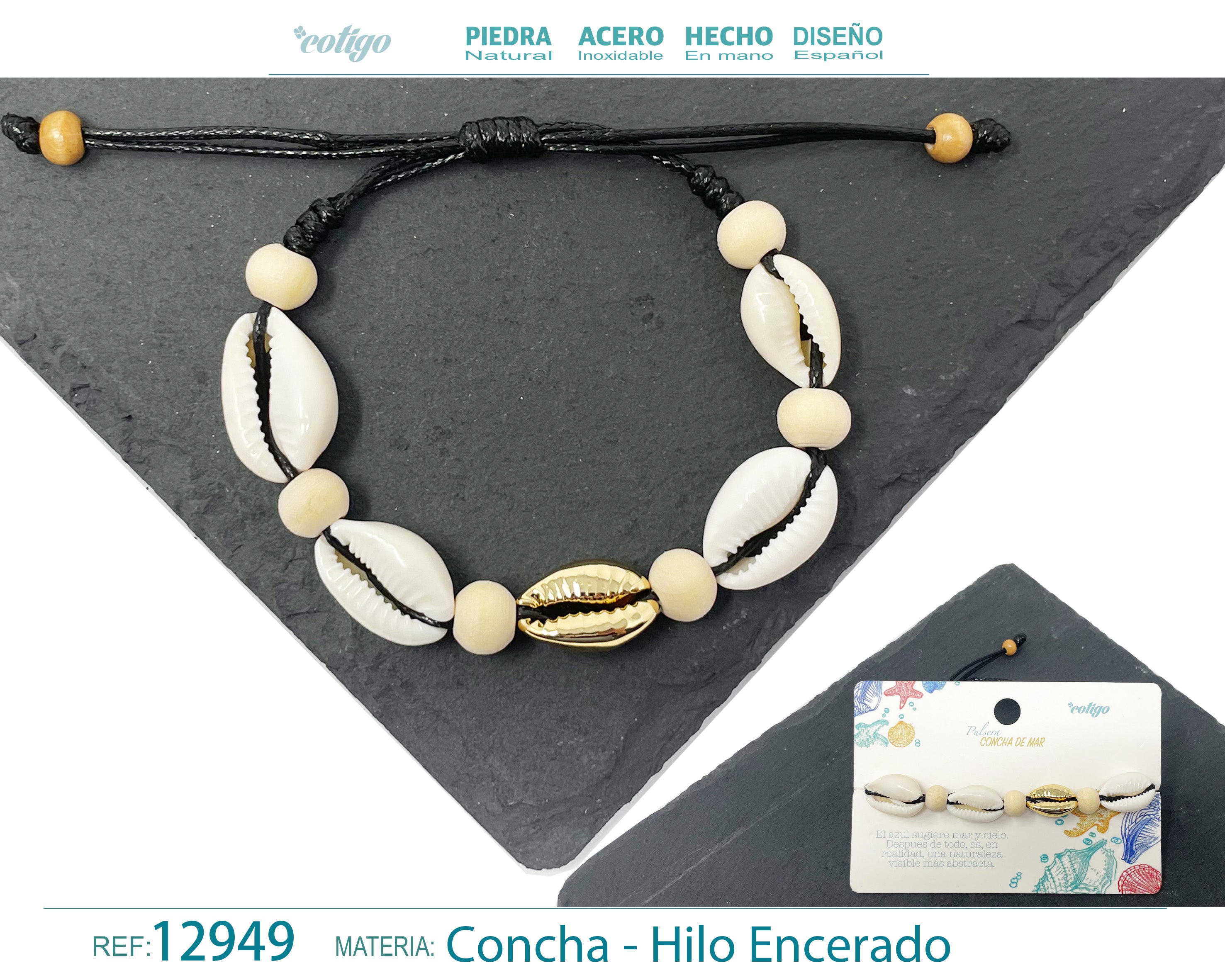 Pulsera Hilo Encerado de concha - cotigo