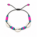 Pulsera Concha Hilo Encerado Negro Fucsia Turquesa
