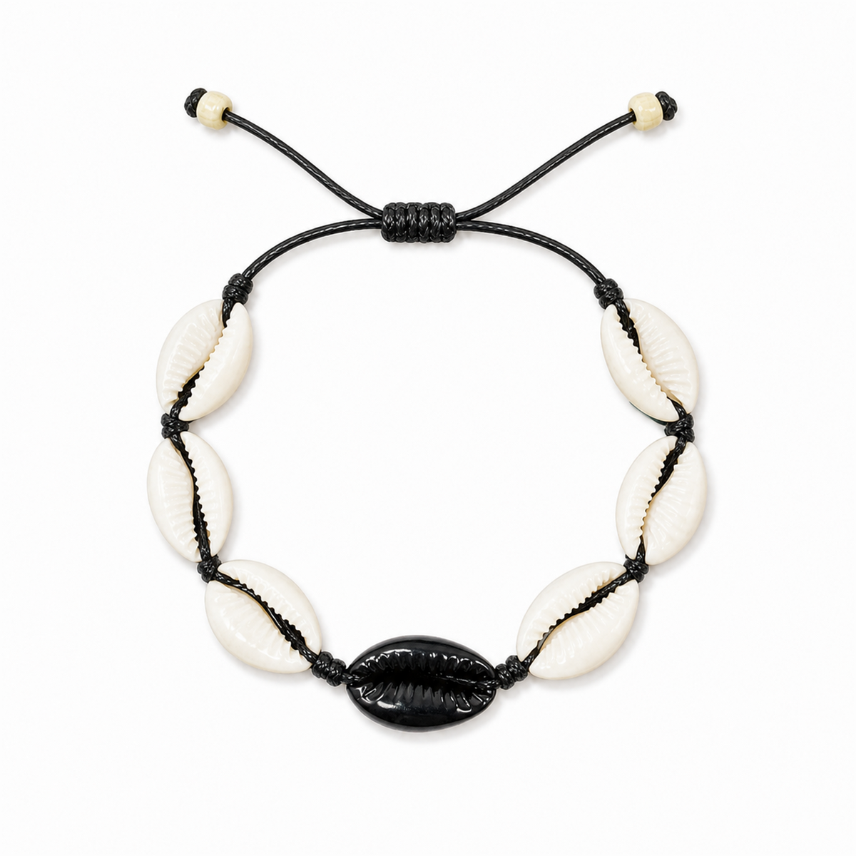 Pulsera Concha Hilo Encerado Negro Concha Central