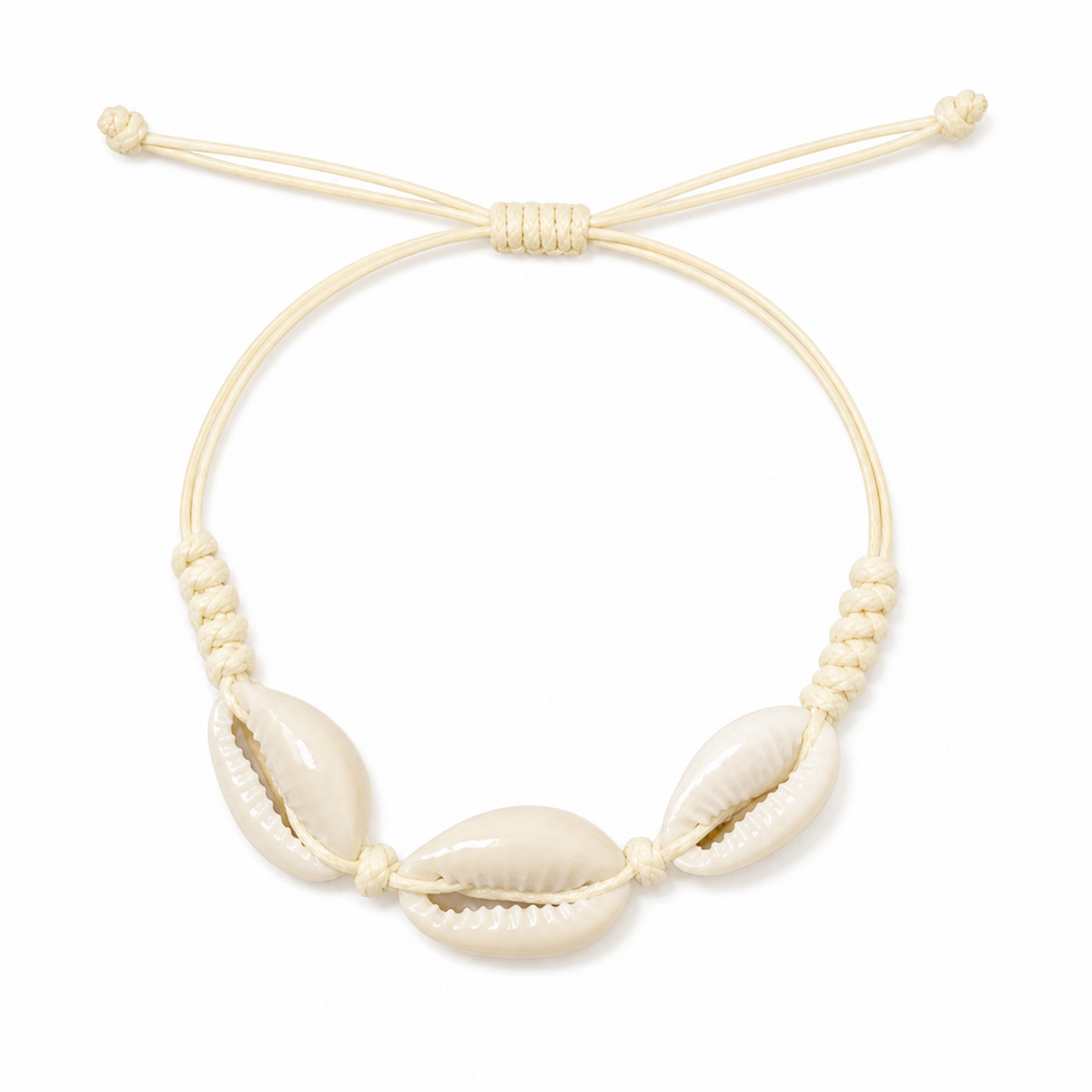 Pulsera Concha Hilo Encerado Natural Tres Conchas