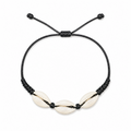 Pulsera Concha Hilo Encerado Negro Tres Conchas
