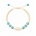 Pulsera Concha Hilo Encerado Turquesa Cuentas Blancas