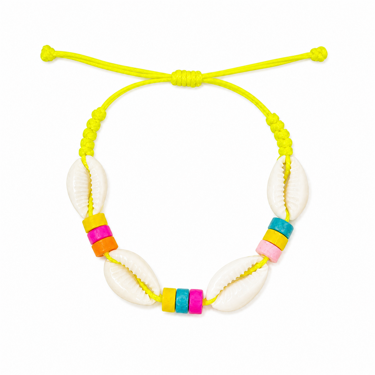 Pulsera Concha Hilo Encerado Amarillo Multicolor
