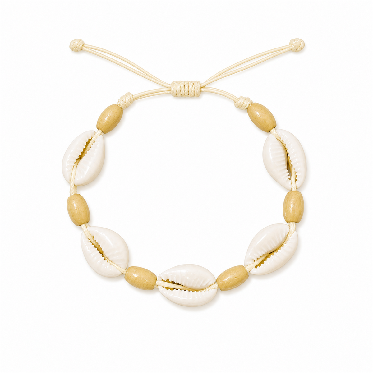 Pulsera Concha Hilo Encerado Natural Cuentas Beige
