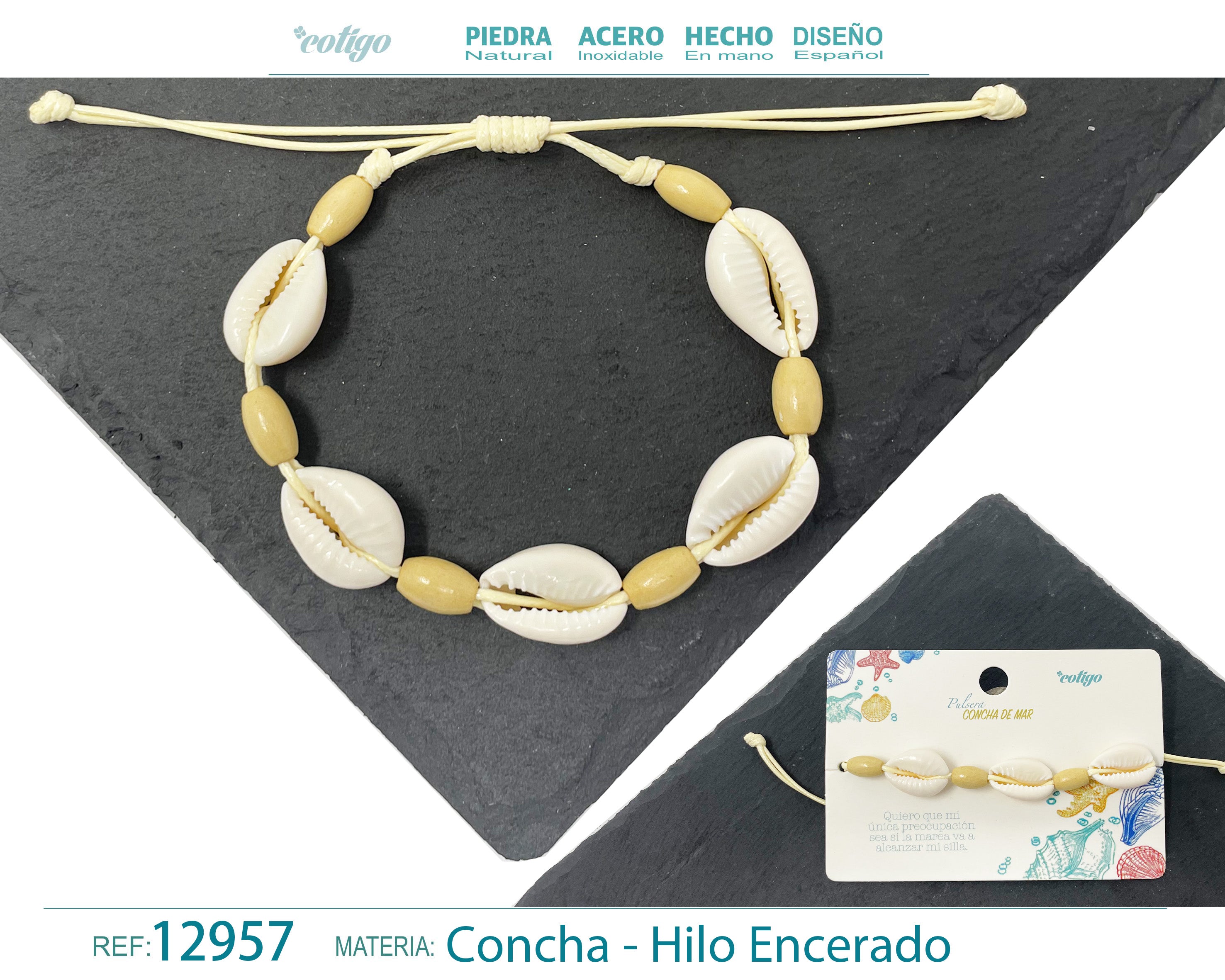 Pulsera Hilo Encerado de concha - cotigo