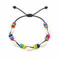 Pulsera Concha Hilo Encerado Negro Multicolor Conchas