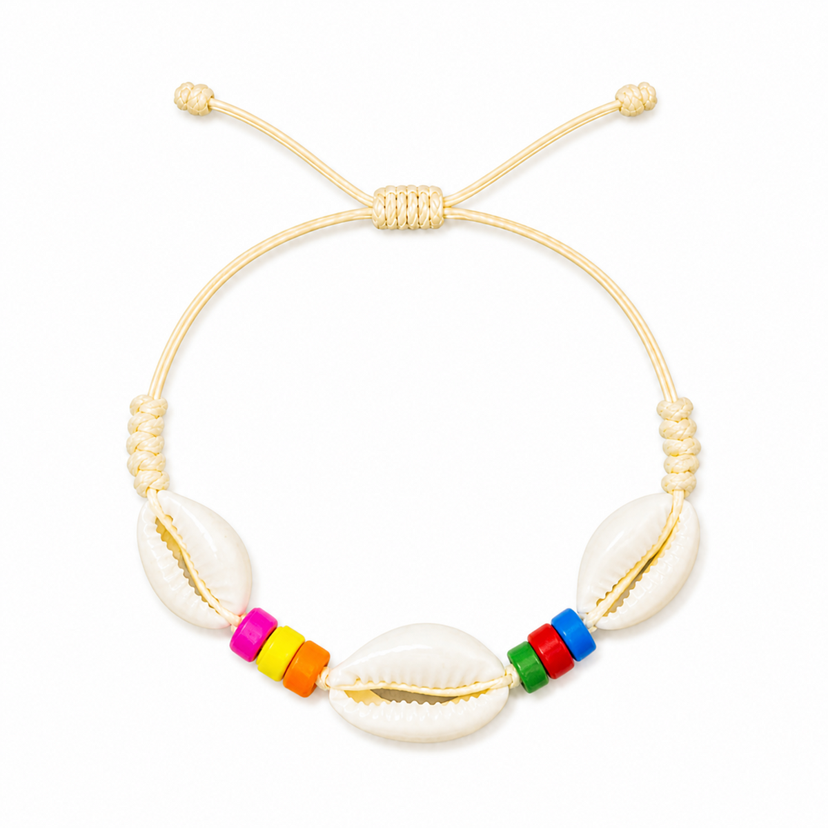 Pulsera Concha Hilo Encerado Natural Multicolor Concha Central