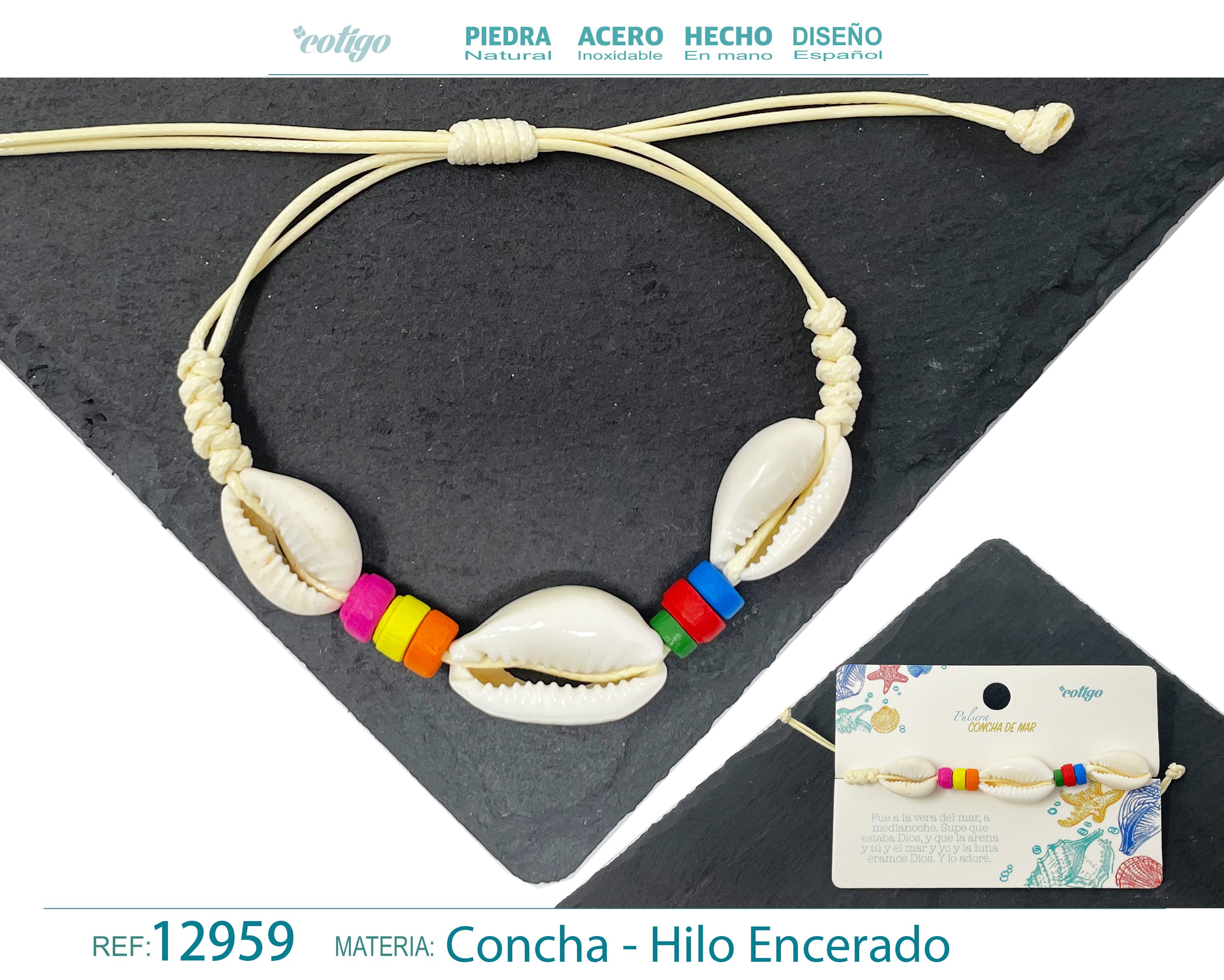 Pulsera Hilo Encerado de concha - cotigo