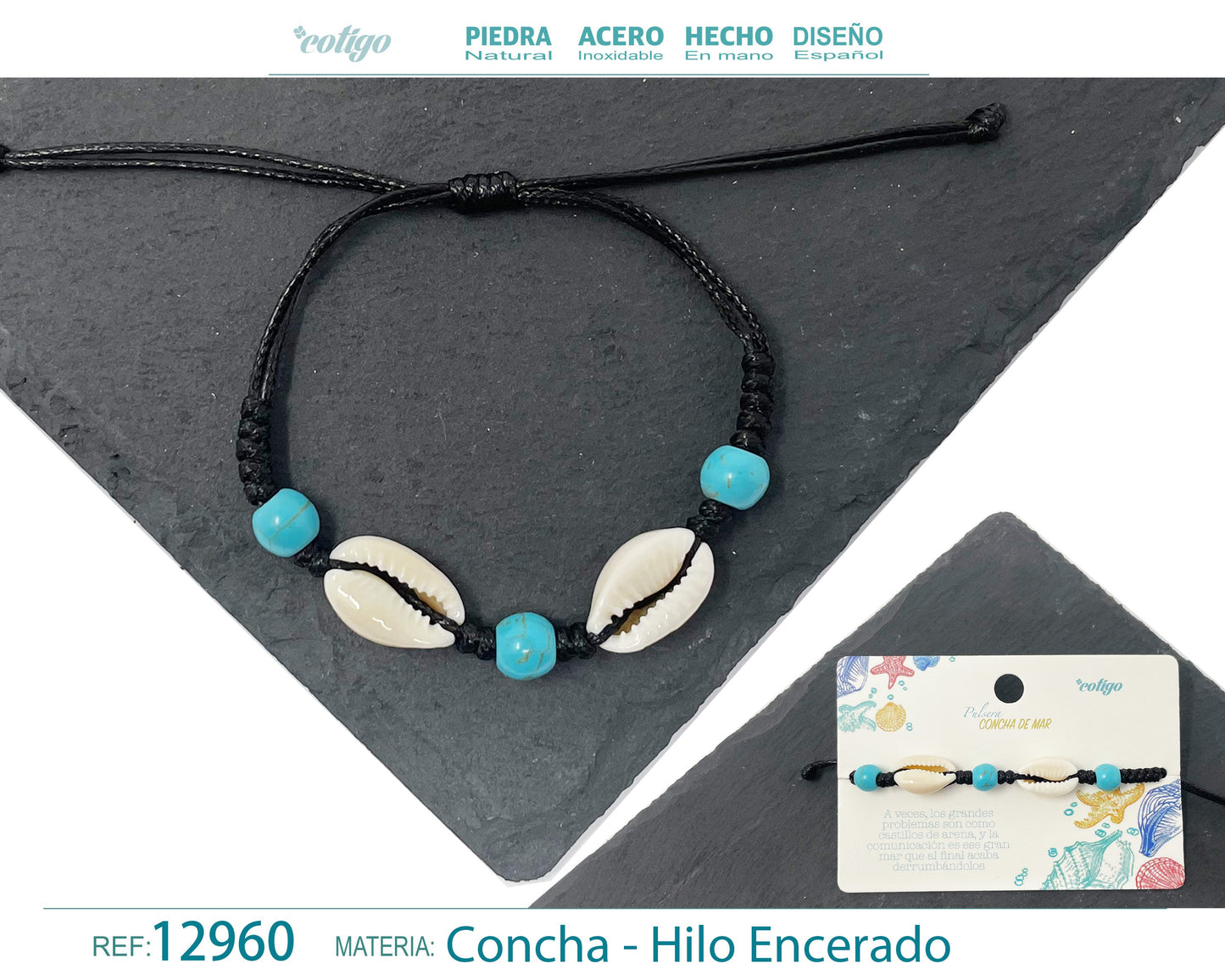 Pulsera Hilo Encerado de concha