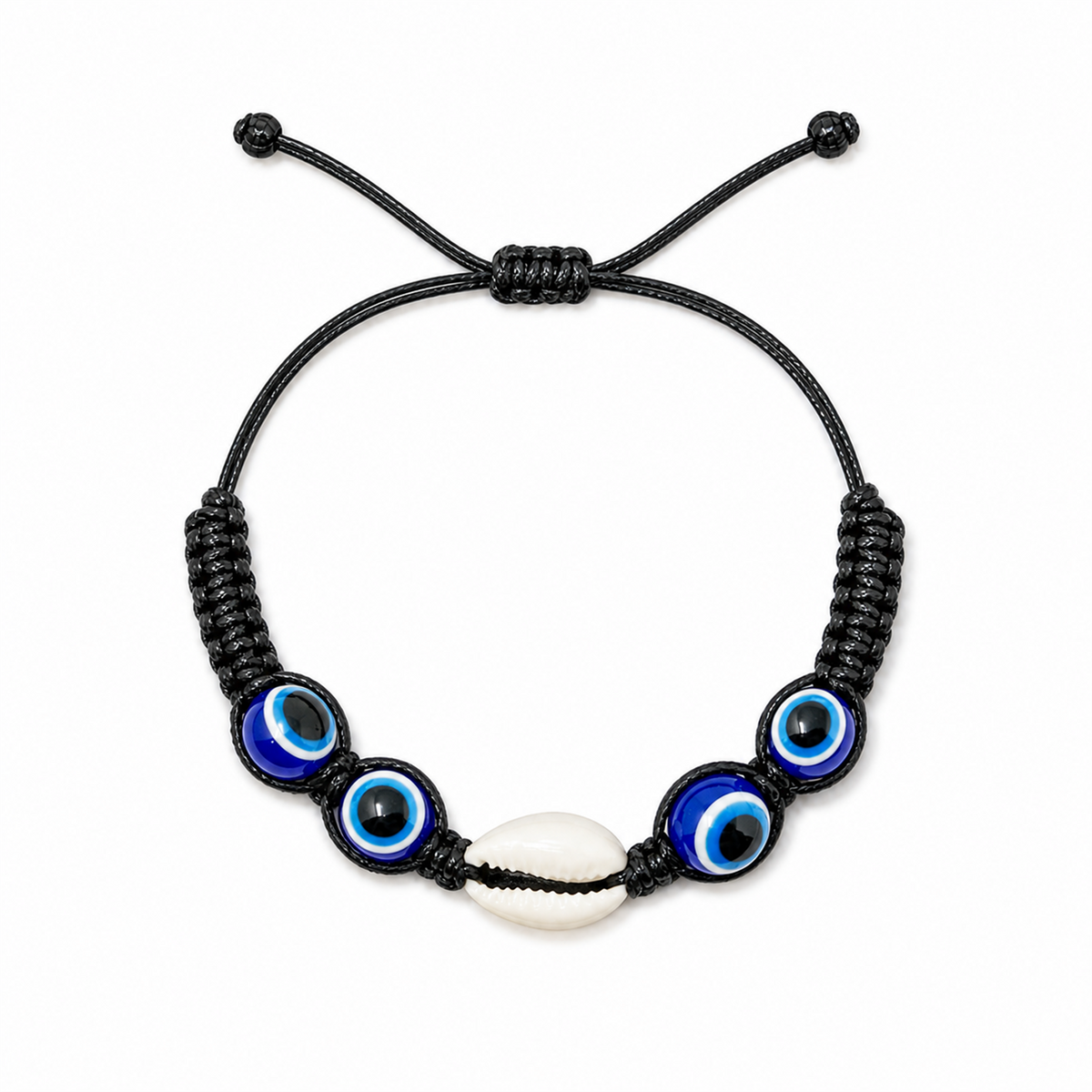 Pulsera Concha Hilo Encerado Ojos Turcos Azules