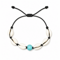Pulsera Concha Hilo Encerado Negro Turquesa Conchas