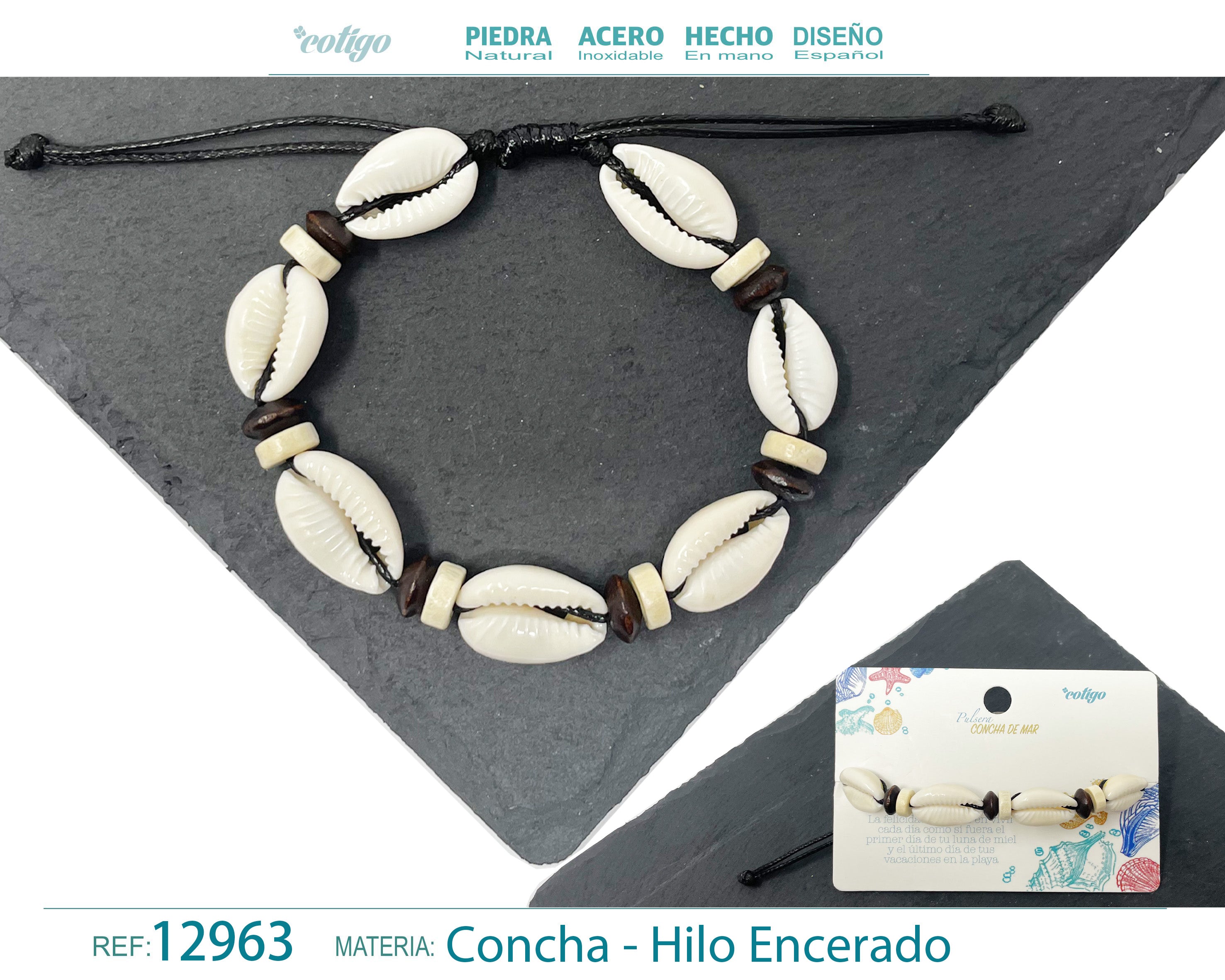 Pulsera Hilo Encerado de concha - cotigo