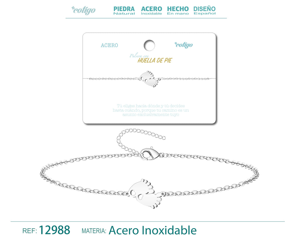 Pulsera Huella de Pie en Acero Inoxidable – vista principal del diseño huella de pie