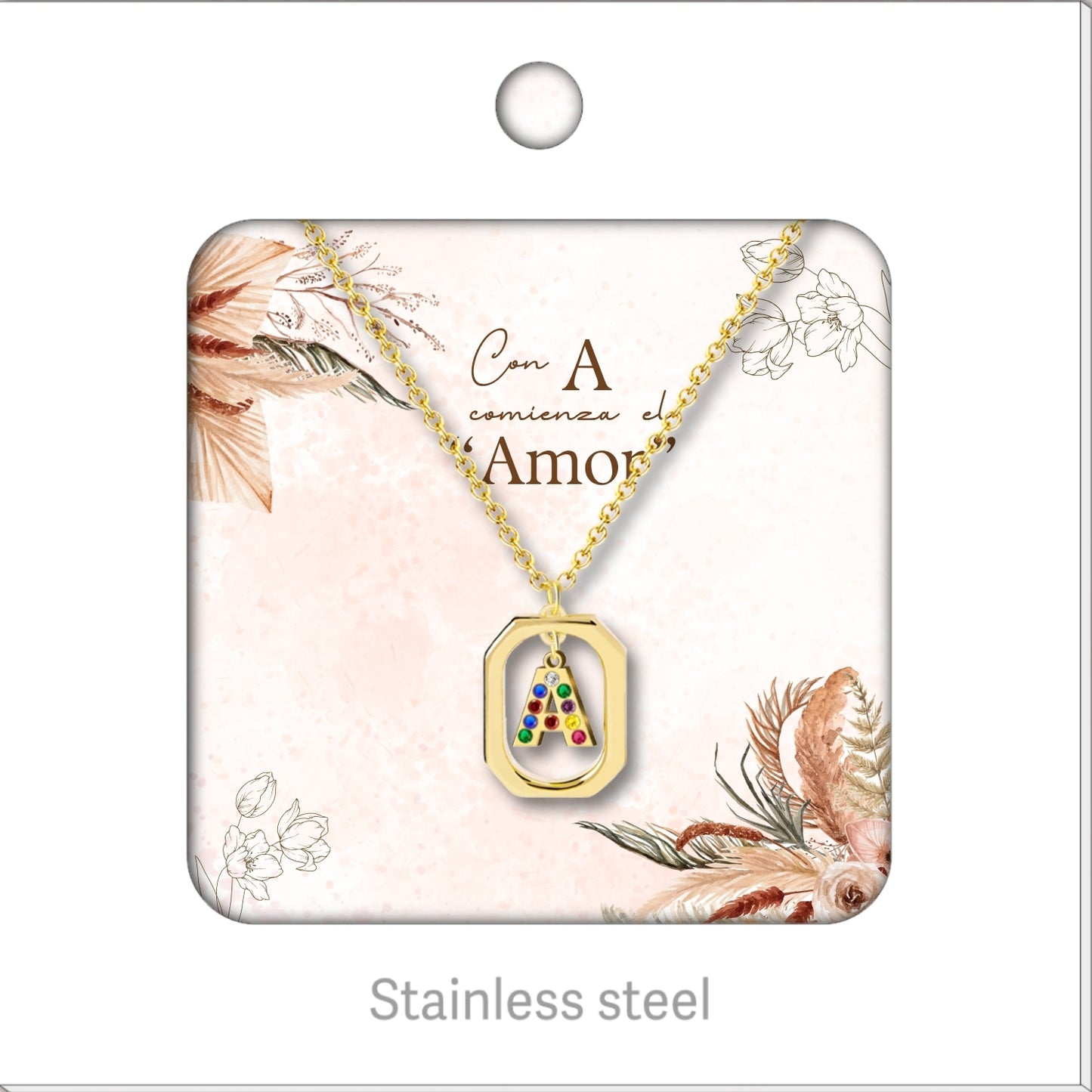 Collar Letra Inicial Acero Inoxidable con Tarjeta diseñado y Caja de Regalo, Regalo para Cumpleaños, Navidad, Día de Madera, San Valentín