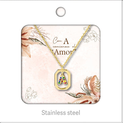 Collar Letra Inicial Acero Inoxidable con Tarjeta diseñado y Caja de Regalo, Regalo para Cumpleaños, Navidad, Día de Madera, San Valentín