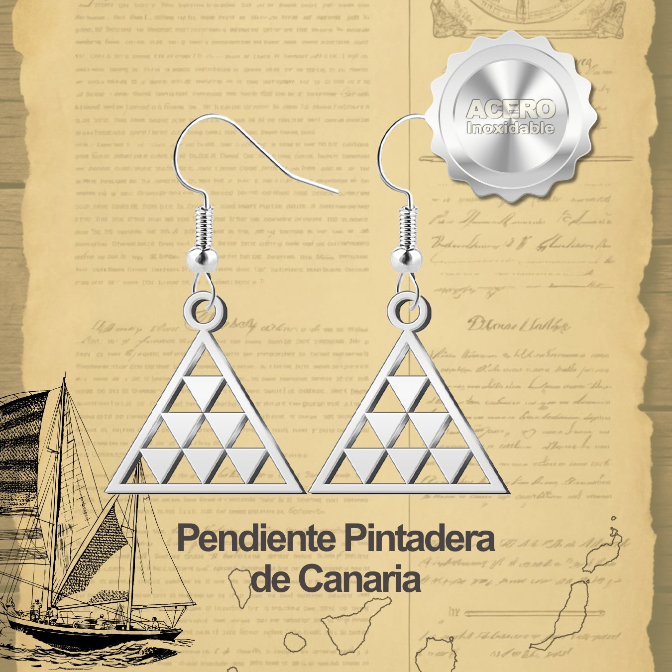 Pendiente Pintadera Canarias Acero Plateado