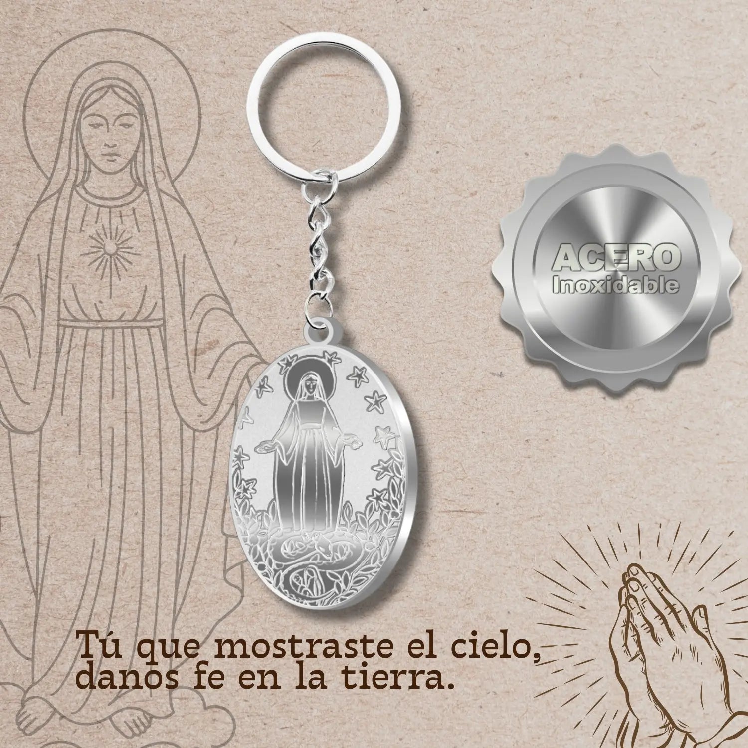 Llavero Virgen de Fátima en Acero Inoxidable - cotigo