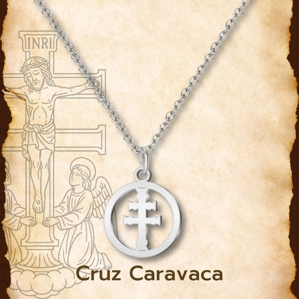 Medalla Cruz de Caravaca Calada en Acero Inoxidable Plateado - cotigo