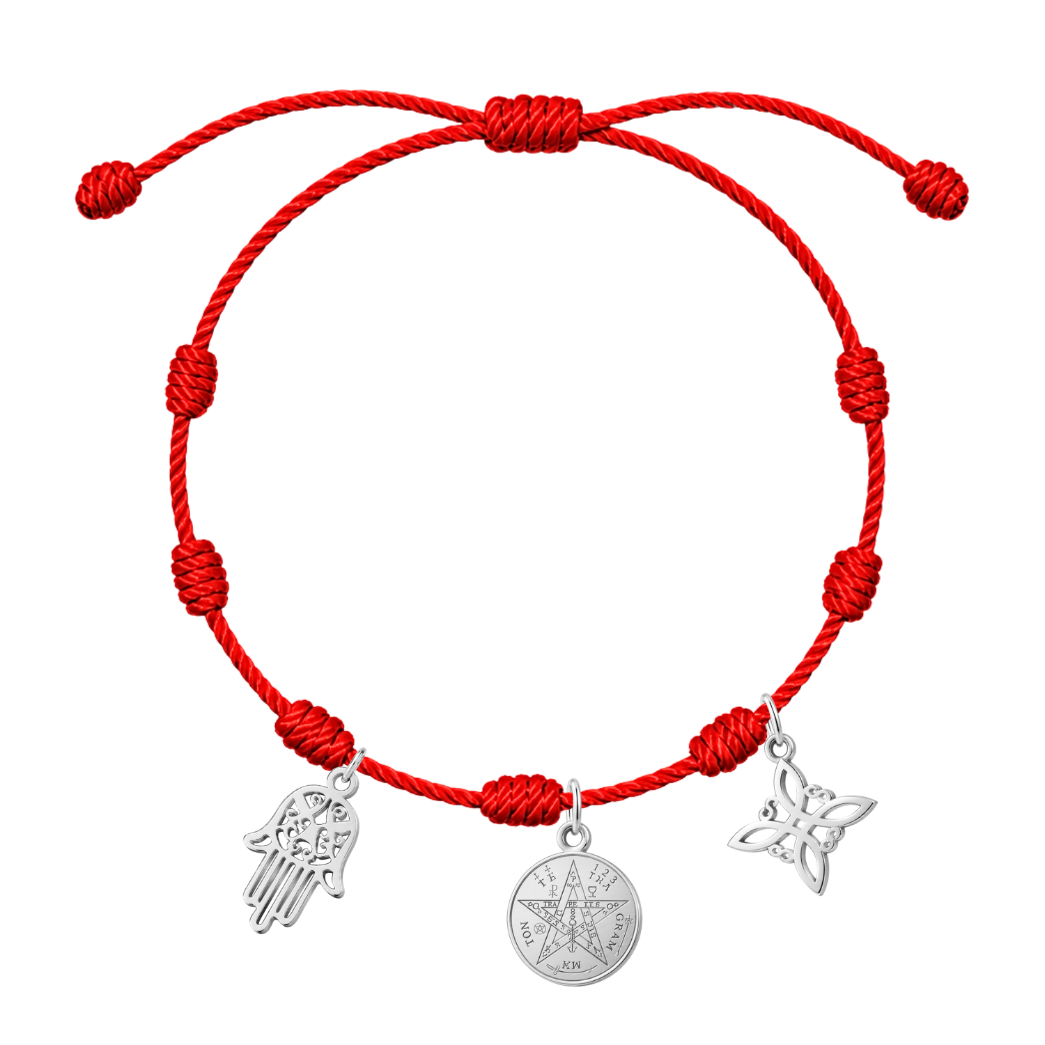 Pulsera 7 nudos Tetragrámaton, Nudo de Bruja y Mano de Fátima
