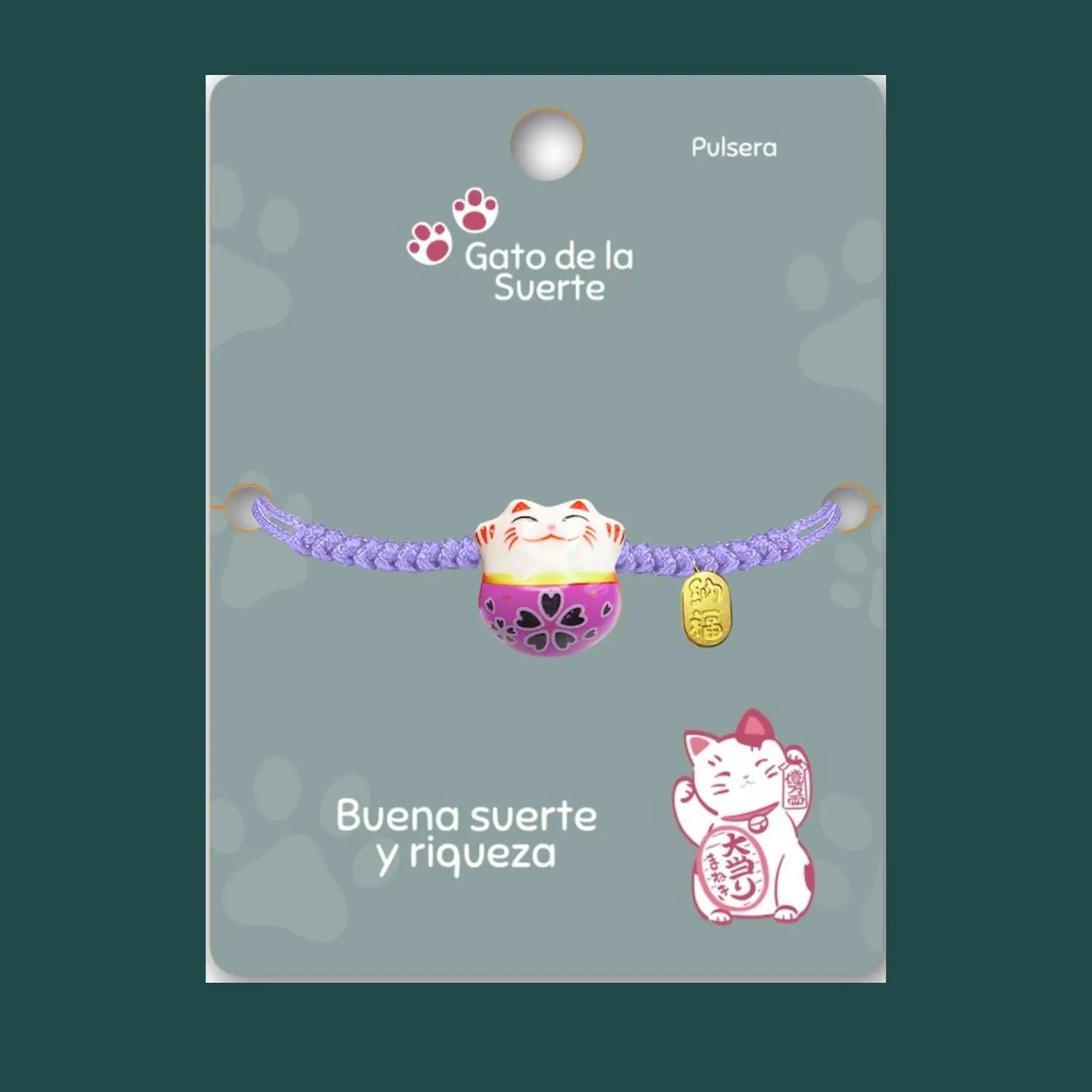Pulsera Maneki-neko 🐱 |Pulsera Gato de la suerte| Amuleto de la suerte y protección | Hecha a mano con encanto oriental 💫 cotigo