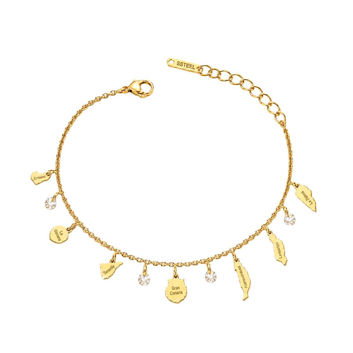 Pulsera 7 Islas Canarias con Nombres y Circonitas