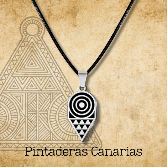 Colgante Pintadera Canarias Acero Plateado con Cordon Hilo encerado